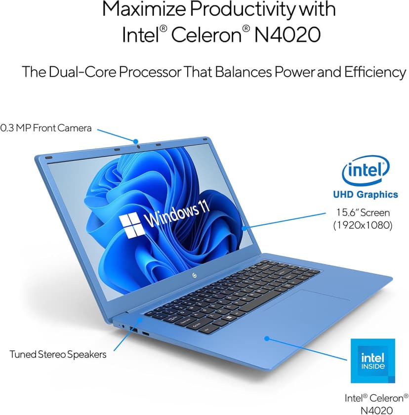 Core Innovations 15.6" Full HD Intel 4GB RAM 64GB SSD Laptop with Windows 11 - Blue