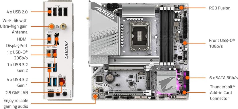 GIGABYTE Z790M AORUS Elite AX ICE LGA 1700 Intel Z790 M-ATX Motherboard with DDR5, Triple M.2, PCIe 5.0, USB 3.2 Gen2X2 Type-C, Intel Wi-Fi 6E, 2.5GbE LAN, Q-Flash Plus, EZ-Latch Plus