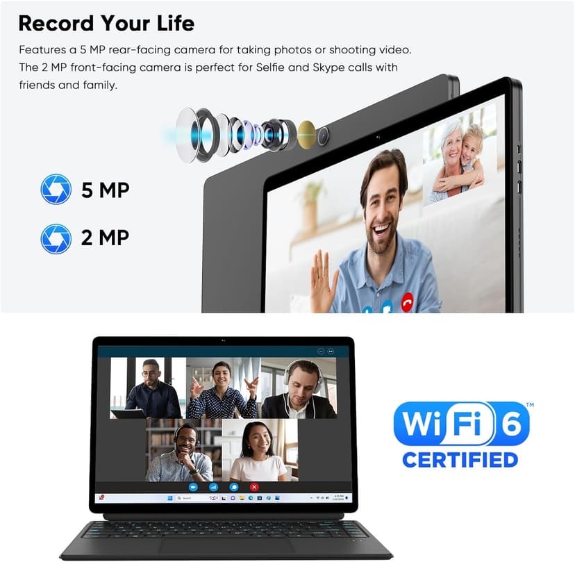 EYY 2 in 1 Laptop/Tablet Computer, Intel N100 (UP to 3.40GHz), 16GB LPDDR5 512GB SSD Windows 11 Laptop, 14" 1920*1200 Resolution 16:10 Touchscreen, Wifi 6, BT5.2, HDMI, Backlit Keyboard, Dual Camera