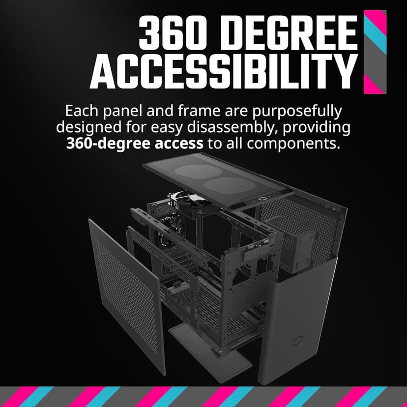 Cooler Master NR200 Mini-ITX PC Case, 330mm Horizontal Triple-Slot Mount GPU, 240mm|280mm AIO, SFX PSU 130mm, Compatible RX 7900 XTX|4080 Super, Vented Panels, DIY