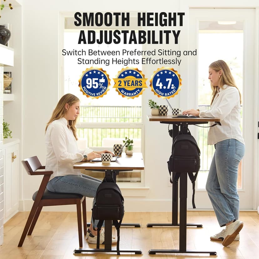 Veken 47.2" Standing Desk Electric, Height Adjustable Sit Stand Up, Wood Desktop, Work Home Office, Computer PC Table, Writing Rising Desks, Brown