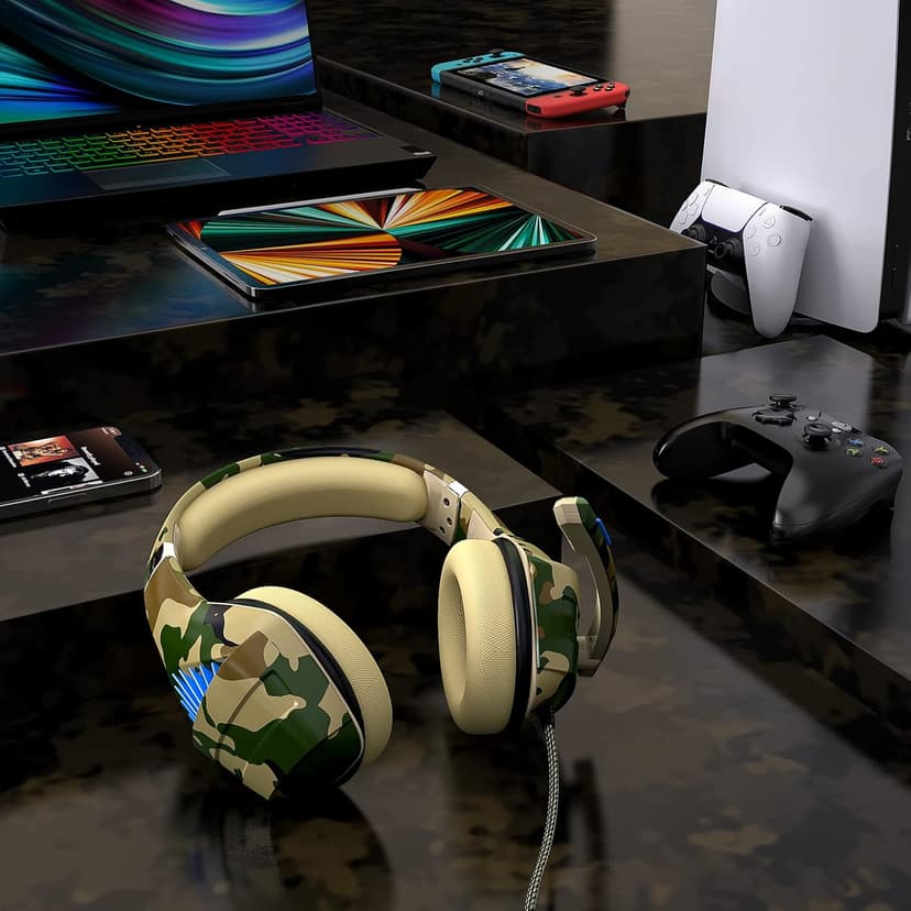 Gaming Headset for PS5 PS4 Xbox ONE Switch PC with Noise Cancelling Over-Ear Stereo Bass Surround Sound Gaming Headphone -Camo
