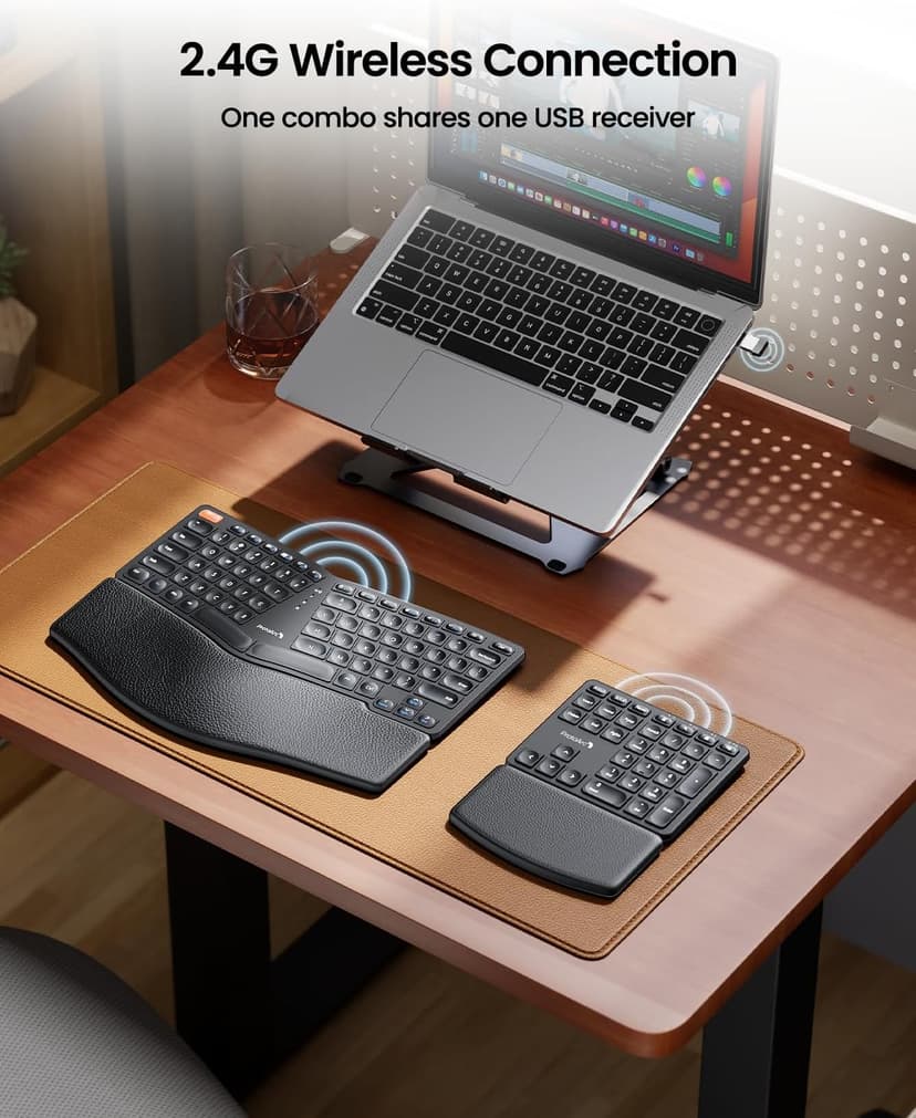 ProtoArc Wireless Ergonomic Keyboard, EK04 2.4GHz Wireless Ergo Keyboard with Separate Numeric Keypad, Split Design, Wrist Rest, Rechargeable, for Windows, Desktop, PC, Laptop