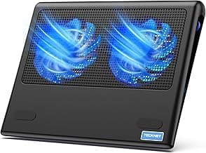 TECKNET Laptop Cooling Pad, 12"-15.6" Laptop Cooler, Gaming Laptop Cooling Stand, Wind Speed Adjustable, 2 USB Powered Laptop Fan Cooling Pad for Laptop Within 16 Inch (Blue)