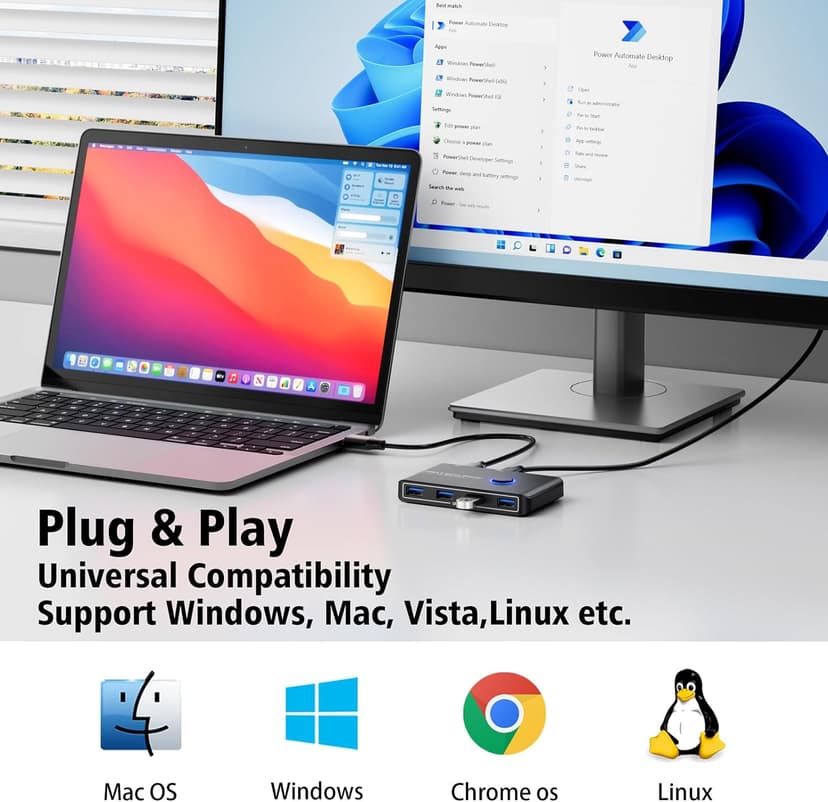 USB 3.0 Switch Selector for 2 Computers, USB Switcher Sharing 4 USB Devices Peripheral Hub for Mouse, Keyboard, Scanner, Printer; for Mac/Windows/Linux; 2 Pack USB Cables Included
