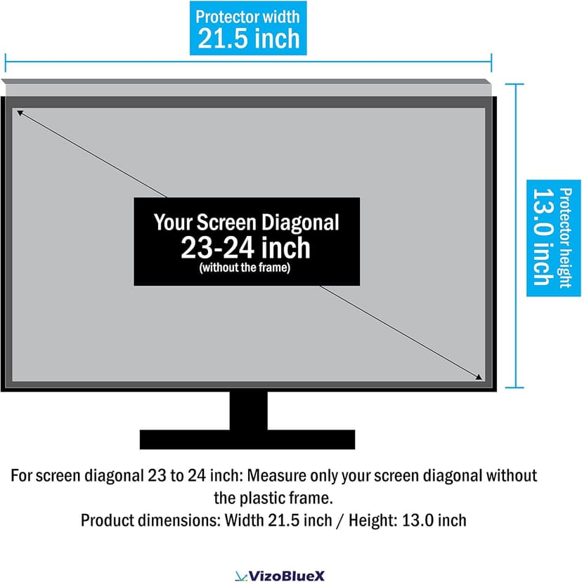 VizoBlueX 23-24 inch Anti-Blue Light Filter for Computer Monitor. Screen Protector Panel 21.5” x13.0 Blocks Blue Light for LCD TV PC Mac iMac Monitors