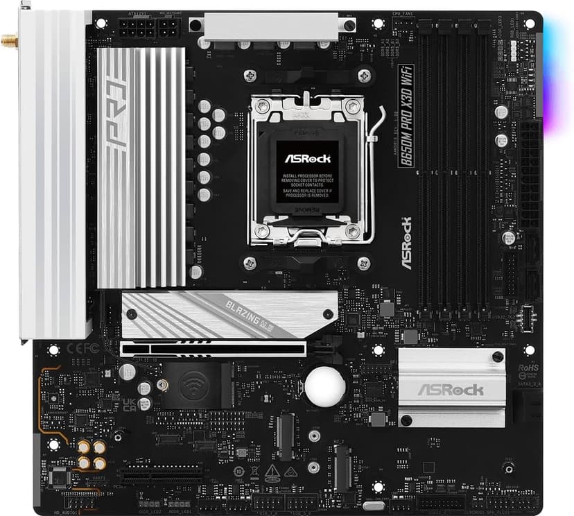ASRock B650M Pro X3D WiFi AM5 Micro-ATX Motherboard: AMD Ryzen 9000/8000/7000 | DDR5 8000+ | PCIe 5.0 M.2 | WiFi 6E | 2.5G LAN | USB 3.2 Gen2 | BIOS Flashback