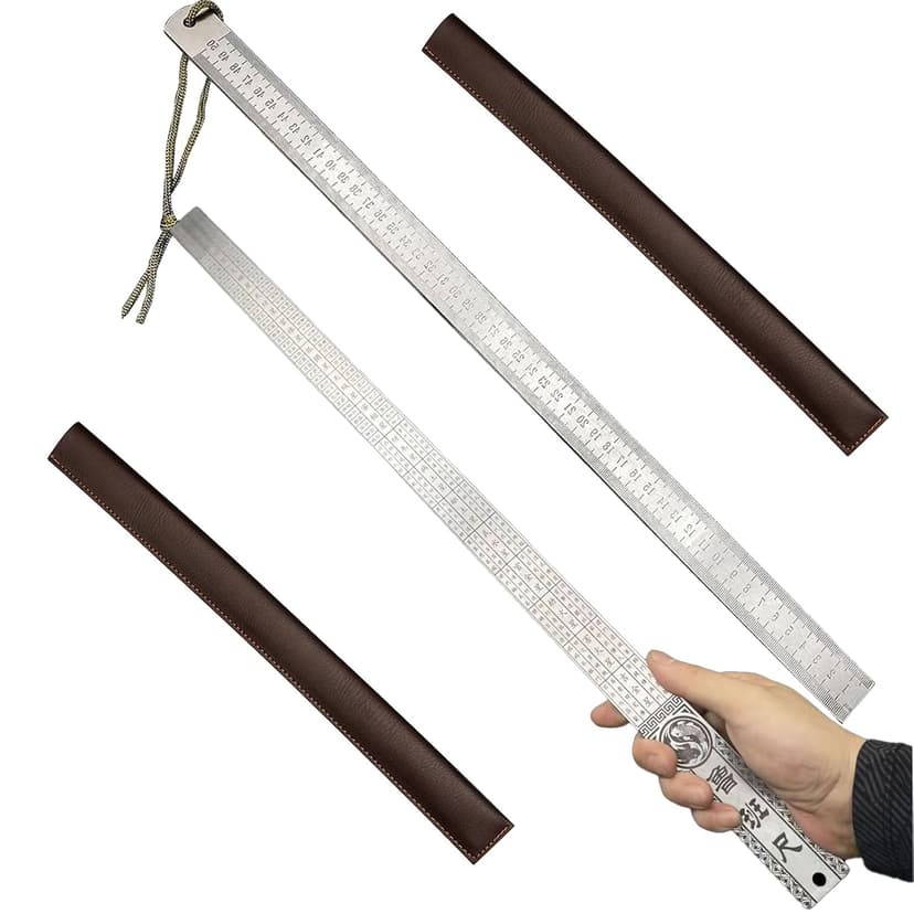 Heavy Duty Ruler Self Defense, Metal Rulers Kit, Self Defense Ruler Hand Centimeter Inch Dual Scale Measuring Tool with Holster for Easy Measurements, The Perfect for Architects (PC-D)
