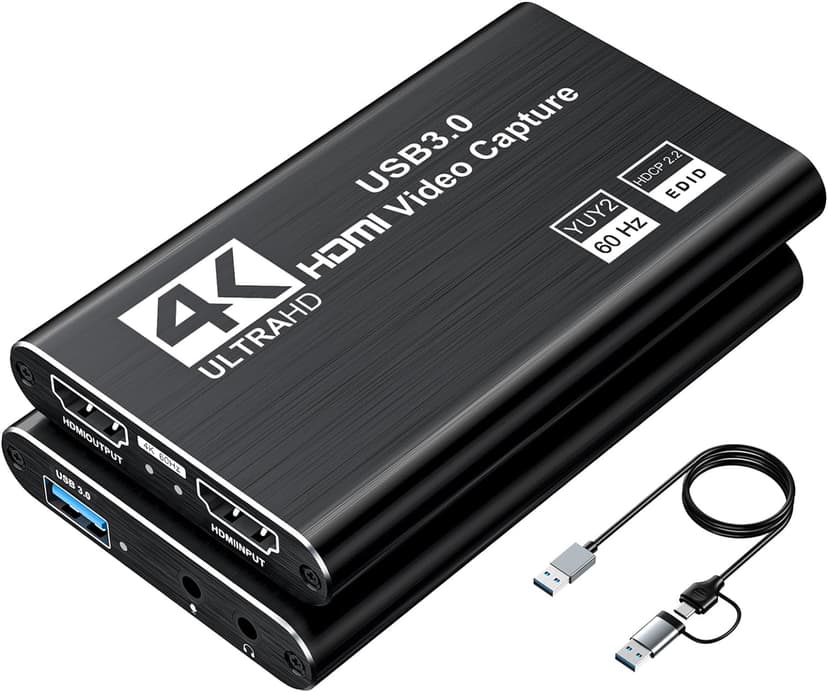Video Capture Card, Audio Video Capture Card, USB 3.0 Capture Card 4K HDMI Loop-Out, 1080P 60FPS/2K 30FPS Video Game Capture for Streaming Works for PS5/Switch/Camera/PC/OBS(Black)