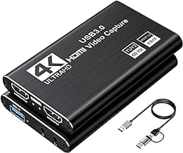 Video Capture Card, Audio Video Capture Card, USB 3.0 Capture Card 4K HDMI Loop-Out, 1080P 60FPS/2K 30FPS Video Game Capture for Streaming Works for PS5/Switch/Camera/PC/OBS(Black)