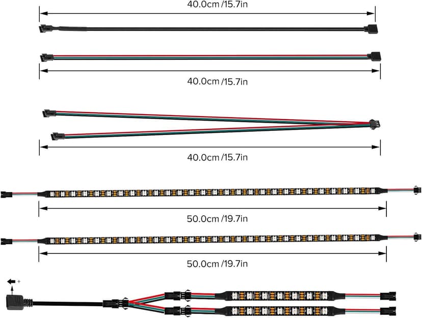 BTF-LIGHTING WS2812B IC PC Light Strip 4PCs 19in Individually Addressable for 5V 3Pin LED Headers for Asus Aura,Gigabyte RGB Fusion, MSI Mystic Light