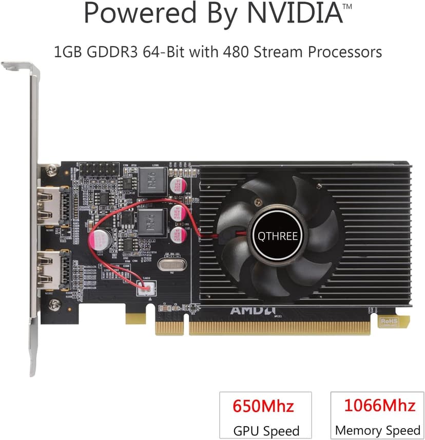 QTHREE Radeon HD 6570 Low Profile Graphics Card,Dual HDMI,1GB,GDDR3,64-Bits,Desktop Video Card for PC Gaming,PCI-Express X16,Computer GPU
