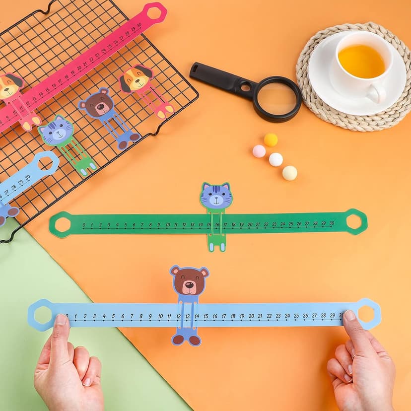Eersida 24 Pcs Slide and Learn Number Lines 0 to 30 PVC Math Number Line for Student Animal Positive Integers Slide Rules Childhood Education Materials for School,16.5 x 1.5 Inch(Bright Colors)