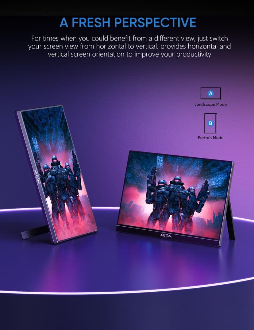 ARZOPA 16.1'' 144Hz Portable Gaming Monitor, 106% sRGB 1080P FHD Kickstand Portable Monitor with HDR, Ultra Slim, Eye Care, External Second Screen for Laptop, PC, PS5, Mac, Xbox-Z1FC