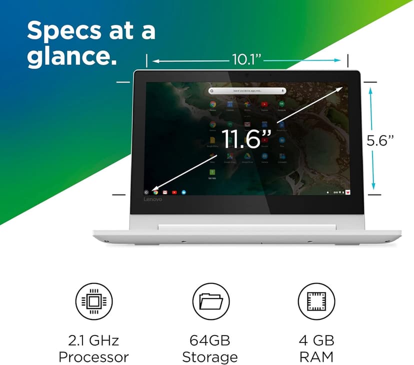 Lenovo Chromebook Flex 3 11" Laptop, 11.6-Inch HD IPS Display, MediaTek MT8173C, 4GB RAM, 64GB Storage, Chrome OS, Blizzard White