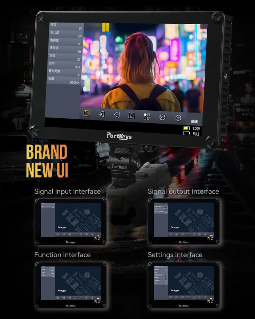 Portkeys HS8 Camera Field Monitor 8" 1100nit Brightness Dual NP-F Battery Plates 3D LUT 4K HDMI Input 3G SDI in/Out Aluminum Housing, VESA 100 x 100 Mounting Points