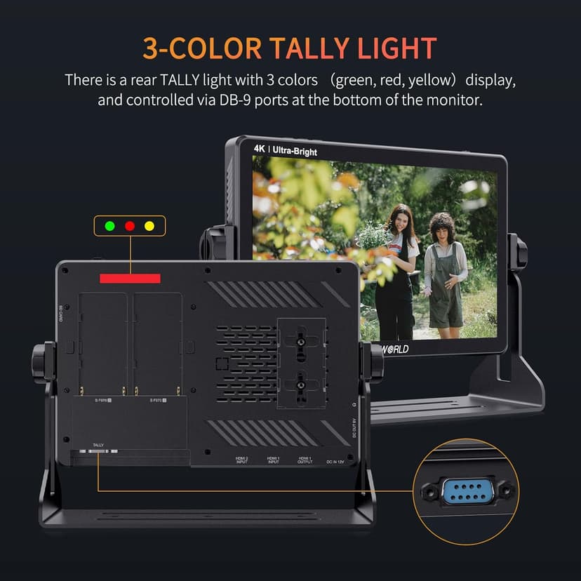FEELWORLD LUT11H 10.1 Inch 2000nit Ultra Bright Camera Field DSLR Monitor with Touchscreen Waveform LUT F970 Install and Power Kit HDMI Input Output