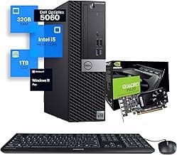 Dell Workstation 5060 PC Computer, Intel i5-8500, Editing/Design Nvidia Quadro P620, Crucial 32GB RAM, 1TB NVMe M.2, Windows 11 Pro, WiFi, Cherry Keyboard & Mouse, Office Desktop Computers (Renewed)