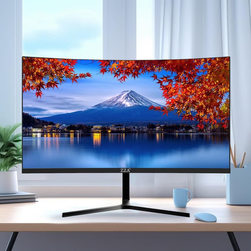 ZZA 24 Inch Curved Monitor, FHD 1920×1080P 200Hz, 120% sRGB, Ultra-Thin Bezel Design, Low Blue Light & Flicker-Free, Computer Monitor for Home, Office, Gaming (HDMI, VGA)-Black