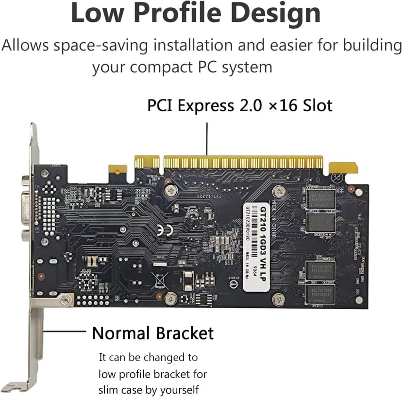 QTHREE GeForce GT 210 Low Profile Graphics Card, 1024 MB DDR3 64 Bit,Video Card for PC GPU,PCI Express x16,HDMI,VGA
