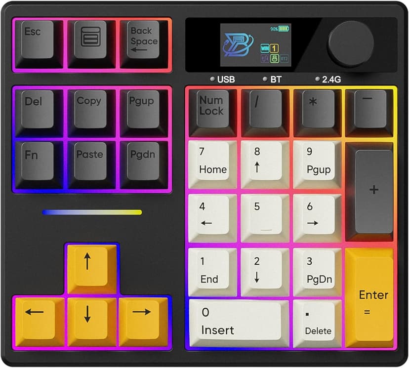 BOYI TD31Pro Mechanical Number Pad,Bluetooth5.0/2.4G/Type-C Wireless Numeric Keypad,RGB HotSwap Numpad with Screen&Knob,PBT Keycaps Rechargeable Gasket Number keypad for PC Laptop Desktop(Black-Grey)