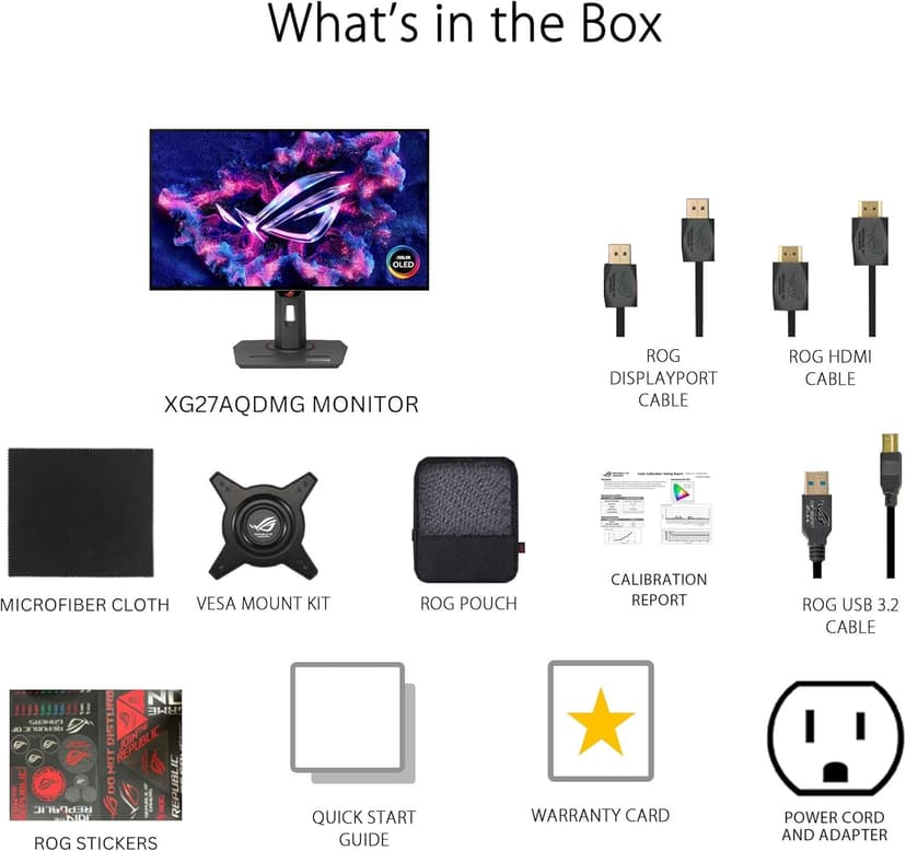 ASUS ROG Strix 27” 1440P OLED Gaming Monitor (XG27AQDMG) - QHD, Glossy OLED, 240Hz, 0.03ms, Custom Heatsink, Anti-flicker,Uniform Brightness, G-SYNC Compatible, 99% DCI-P3, DisplayWidget, 3yr warranty