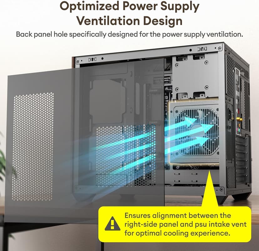 Genuine Walnut Wood PC Case, Pre-Installed 4 x 120mm ARGB & PWM Fans, Type-C Port, Panoramic View Tempered Glass Side Panel, Black, ATX Case, Mid-Tower, Mirage 6