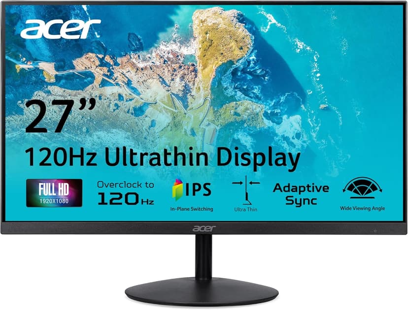 acer SB270 G0bi 27" IPS Full HD (1920 x 1080) Ultra-Thin Zero-Frame Gaming Office Monitor | Adaptive-Sync Support (FreeSync Compatible) | Up to 120Hz Refresh | 1ms (VRB) | Tilt | HDMI & VGA Ports