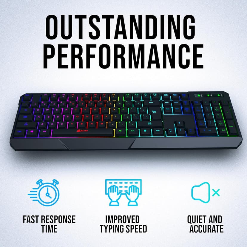 KLIM Chroma Wireless Gaming Keyboard RGB New - Long-Lasting Rechargeable Battery - Quick and Quiet Typing - Water Resistant Backlit Wireless Keyboard for PC PS5 PS4 Mac - Black