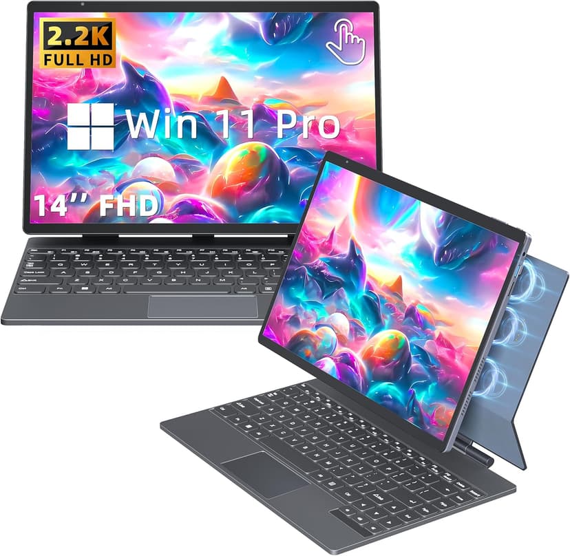 【Win 11 Pro/Office 2019】2-in-1 Convertible Laptop, 14" 2.2K Touchscreen, Detachable Magnetic Keyboard, 12th Gen Alder Lake-N95, 16GB DDR5 RAM, 512GB/1TB SSD, HD Camera, Cooling Fan, Type-C (512G SSD)