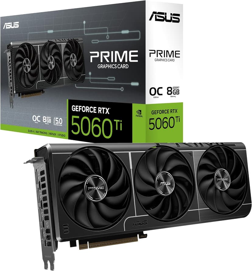 ASUS The SFF-Ready Prime GeForce RTX™ 5060 Ti 8GB GDDR7 OC Edition Graphics Card (PCIe® 5.0, 8GB GDDR7, HDMI®/DP 2.1, 2.5-Slot, Axial-tech Fans, Dual BIOS)