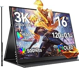 UPERFECT OLED Portable Monitor 16", 3K 2880x1800 | 120Hz | 0.1ms Portable Gaming Monitor, 500 Nits |100% DCI-P3 | 100000:1 Contrast | Ultra-Slim Design for Laptop Mini PC Phone Game Consoles