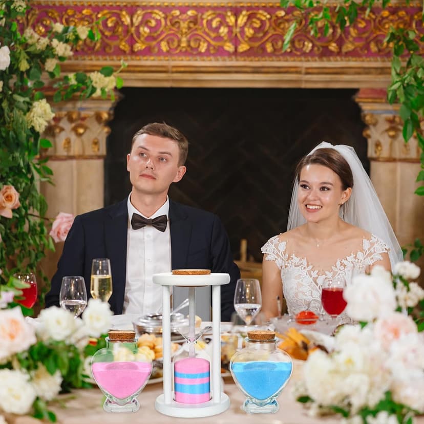 Unity Sand for Wedding Ceremony Set - 3 Pcs Wedding Sand Ceremony Sets Includes 1 Unity Hour Glass and 2 Heart-Shape Glass Sand Ceremony Vase, Wedding Unity Ideas for Ceremony (Sand not Included）