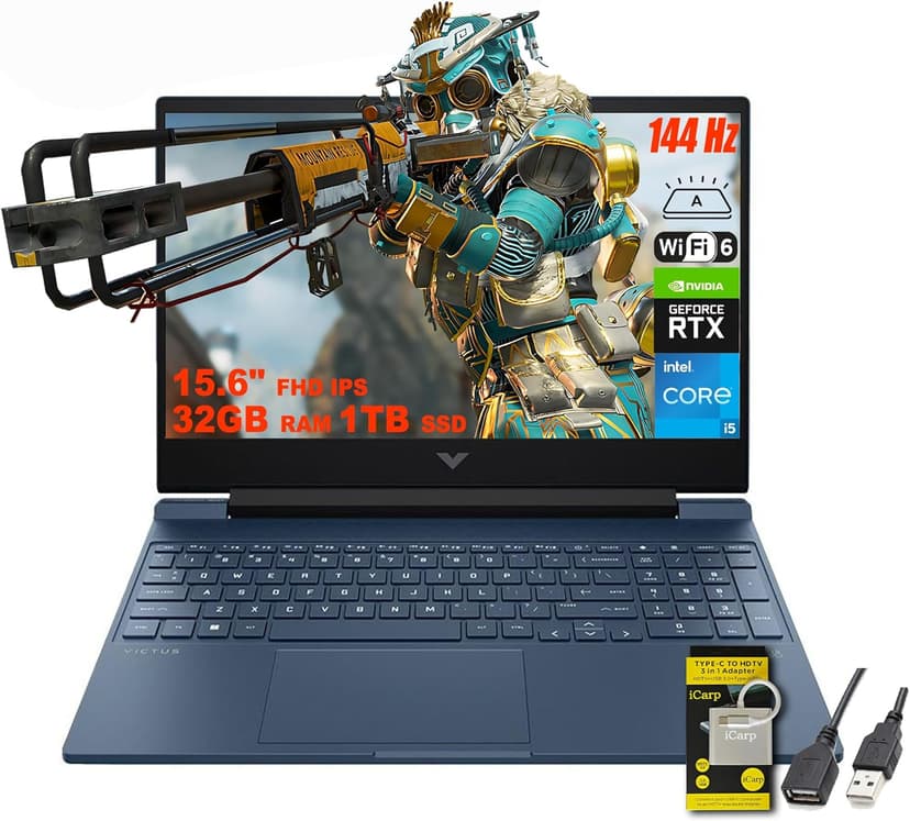 HP Victus 15.6" FHD 144Hz IPS Gaming Laptop, Intel 12th Gen Core i5-12450H, GeForce RTX3050, 32GB RAM, 1TB SSD, Backlit Keyboard, WiFi 6, TNR HD Camera, Dual Fan Cooling, Windows 11 w/ICP Accessory