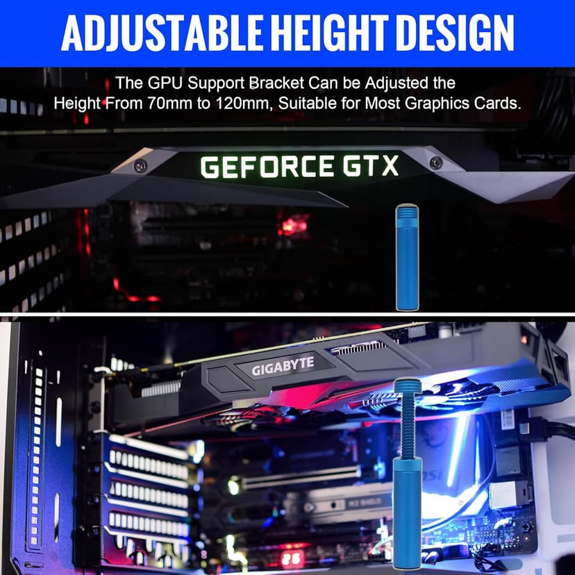GPU Support Bracket, Graphics Video Card Brace with Height Adjustable, Anti Sag Holder for Universal Graphics Card Sag, GPU Stand with Magnet and Rubber Pad, Blue