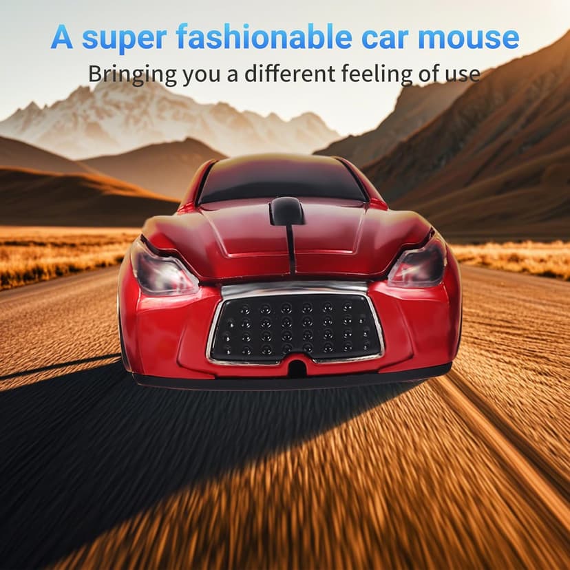 Elec Space Wireless Car-Shape Mouse With LED Headlights, 2.4G Unique for Kids, USB Receiver, 1600 DPI Cool Gaming for Laptop PC Computer-Red