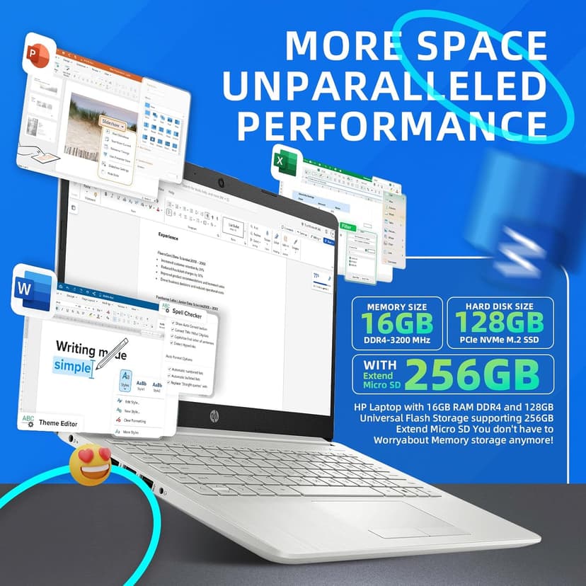 HP 14 Business Student Laptop • w/Office Lifetime License & Free DVD Drive • Intel 4-Core CPU • 14" Anti-Glare Display • Copilot • Win 11 Pro • 16GB RAM • 128GB UFS • 256GB Extend Micro SD • Wi-Fi 6