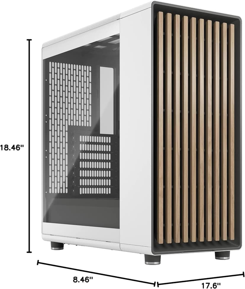 Fractal Design North Chalk White Tempered Glass Clear - Genuine Oak Wood Front - Glass Side Panel - Two 140mm Aspect PWM Fans Included - Type C USB - ATX Airflow Mid Tower PC Gaming Case