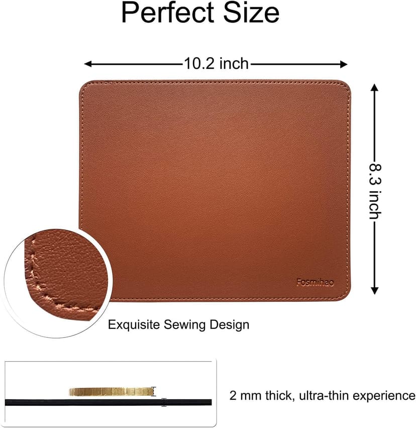 Leather Mouse Pad - Wood Mouse Pad, Double Side Mouse Pad with Stitched Edge, Waterproof Ultra Thin Mouse Pad for Computers, Laptop, Office & Home, 10.2 x 8.3 Inch, 1 Pack (Brown)