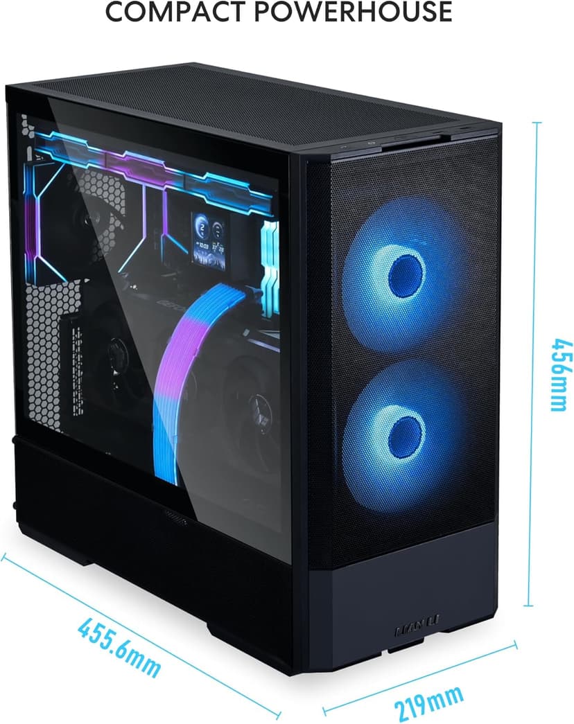 LIAN LI LANCOOL 207 Compact ATX RGB Gaming Computer Case, Airflow Optimized Mesh Panels Tower Chassis w/ 2x140mm ARGB,2x120mm PWM Fans Pre-Installed, USB Type-C Port, Tempered Glass Side Panel (Black)