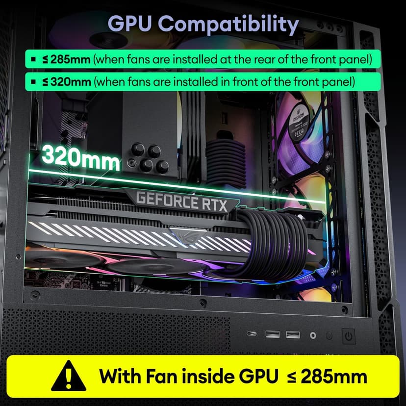 Micro ATX Case, 4 × 120mm ARGB Non-PWM Case Fans Pre-Installed, MATX PC Case, Temper Glass Side Panel, with Type-C, Black, Cypress 3 ARGB