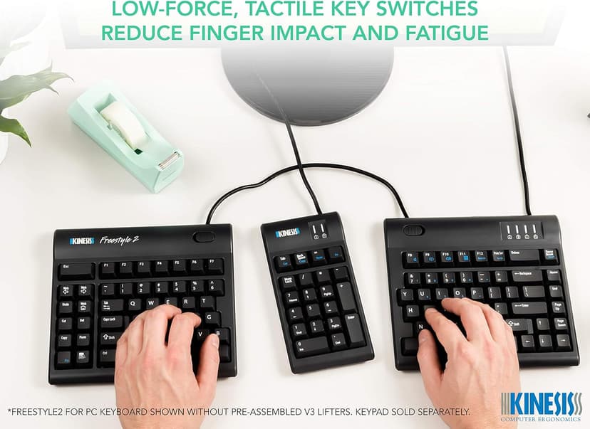 KINESIS Freestyle2 USB-A Ergonomic Keyboard w/ VIP3 Lifters for PC (9" Separation) (KB820PB-US)