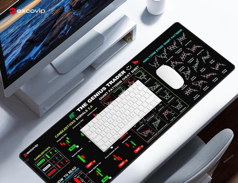 Mouse Pad for Stock Market with Invest Day Trading Chart Patterns,Large Computer Mouse Mat with Stitched Edges 31.4x11.7 inch 0320