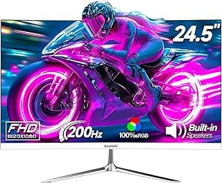 Gaming Monitor 24.5 Inch 200Hz Built-in Speakers, 180hz PC Monitor FHD 1080P Frameless Computer Monitors, VA,sRGB 100%, DisplayPort, HDMI, Eye Care, Wall Mount Compatible (White)