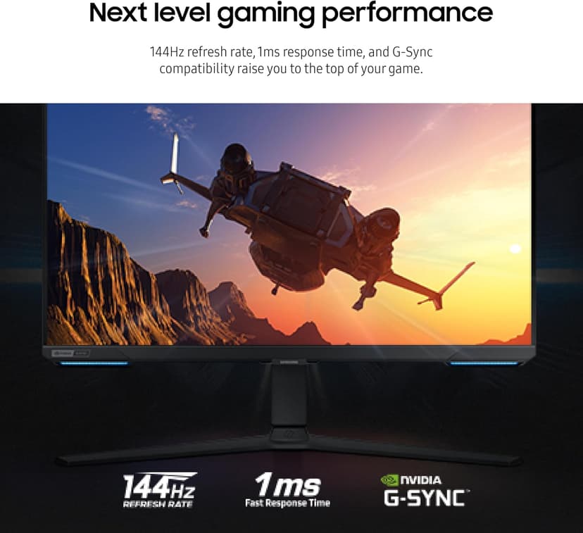 SAMSUNG 28” Odyssey G70B Series 4K UHD Gaming Monitor, IPS Panel, 144Hz, 1ms, HDR 400, G-Sync and FreeSync Premium Pro Compatible, Ultrawide Game View, LS28BG702ENXGO, Black