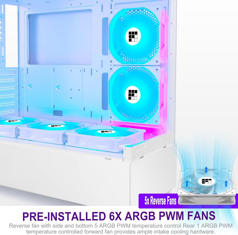 PC Case - Pre-Installed 6 PWM ARGB Fan, ATX Mid-Tower Gaming PC Case, Type-C,FOIFKIN (White, F1)