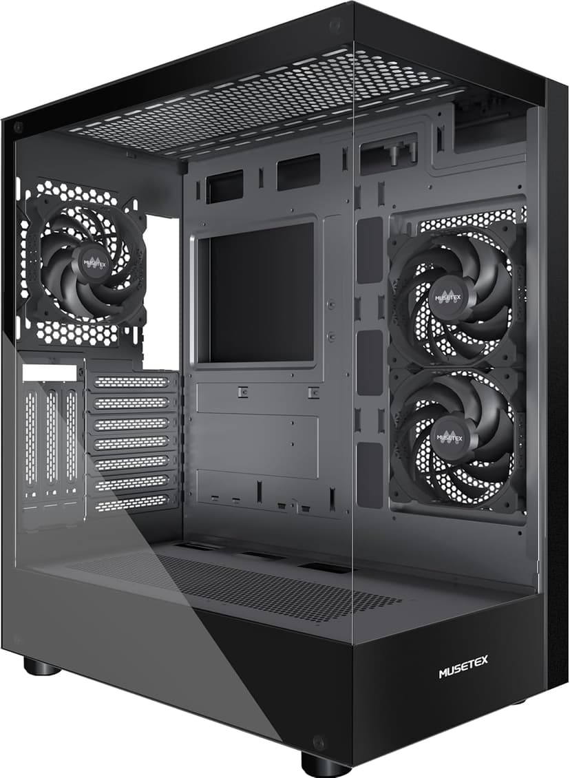 MUSETEX K2 PC Case, Computer Case 360MM RAD Support, Type-C Black ATX Case for PC, Full-View Dual Tempered Glass Mid Tower Case with 3 Non-LED Fans, Desktop Gaming PC Case