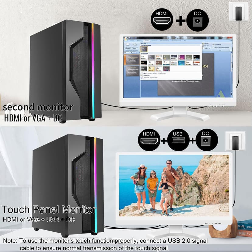 21.5 Inch Touchscreen Monitor FHD 1920x1080P, White, 75Hz, Built-in Speakers, HDMI VGA USB Port, 10-Point Computer Touch Screen PC Display, VESA Wall Mountable