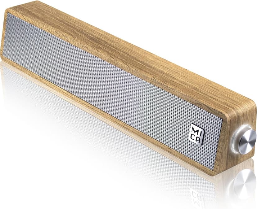 MICA Computer Speakers, Wired Computer Sound Bar, Wooden Mini Soundbar, USB Powered PC Speakers for Desktop Monitor, Laptop, Tablet, 3.5mm Aux Connection, Angled (Yellow)
