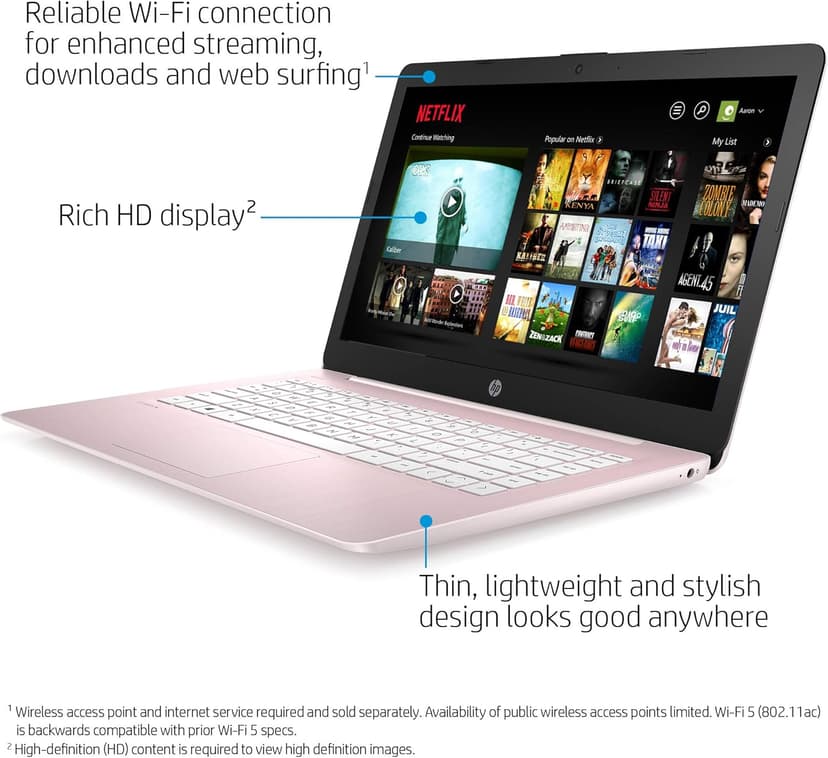 HP Stream 14-Inch Laptop, Intel Celeron N4000, 4 GB RAM, 64 GB eMMC, Windows 10 Home in S Mode With Office 365 Personal For 1 Year (14-cb188nr, Rose Pink)
